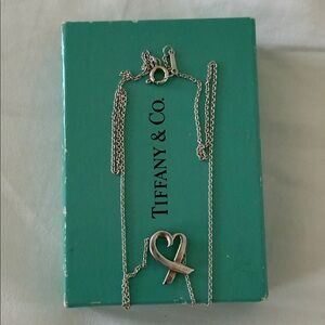 Tiffany & Co. Silver Ribbon Heart Pendant Necklace on Tiffany Blue Box